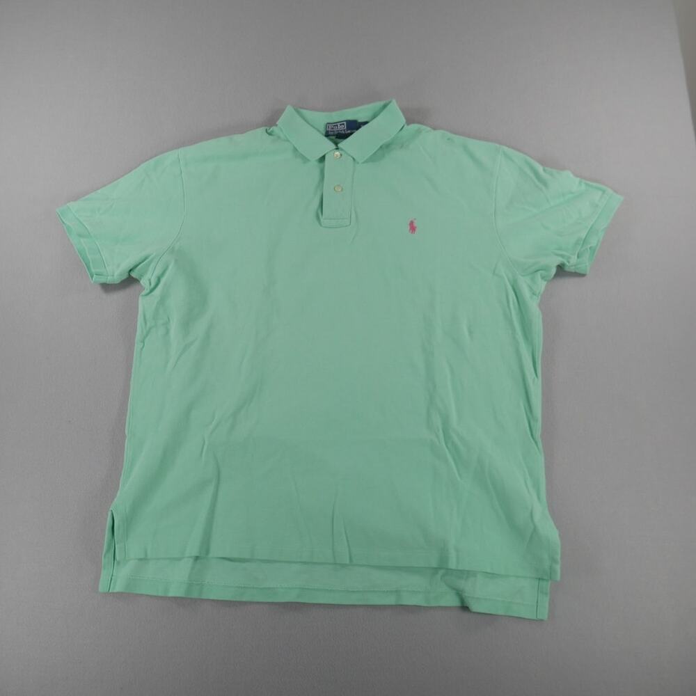 Vintage 90s Polo By Ralph Lauren Light Green Pink Pony Polo Shirt Mens Size XL